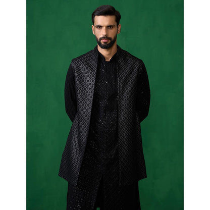KALPRAAG Embroidered Black Kurta with Jacket and Pant