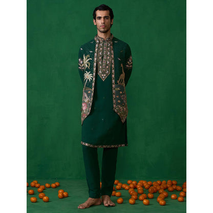 KALPRAAG Forest Bottel Green Kurta with Jacket and Pant