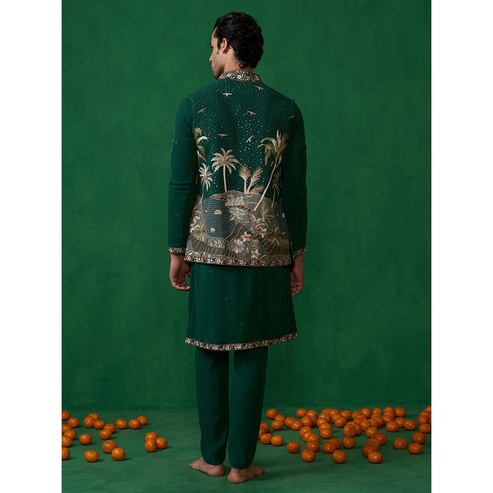 KALPRAAG Forest Bottel Green Kurta with Jacket and Pant
