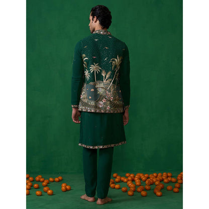 KALPRAAG Forest Bottel Green Kurta with Jacket and Pant