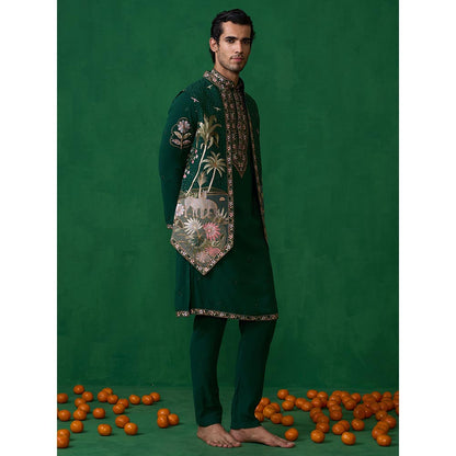 KALPRAAG Forest Bottel Green Kurta with Jacket and Pant