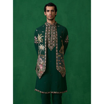 KALPRAAG Forest Bottel Green Kurta with Jacket and Pant