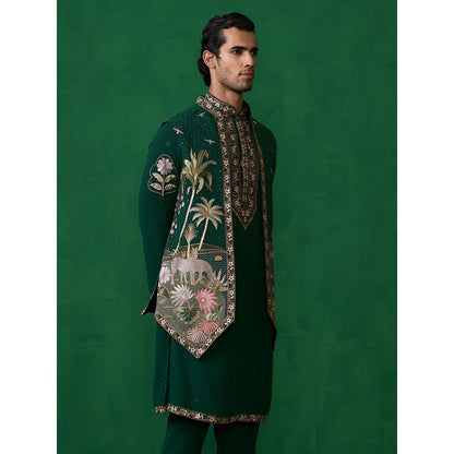 KALPRAAG Forest Bottel Green Kurta with Jacket and Pant