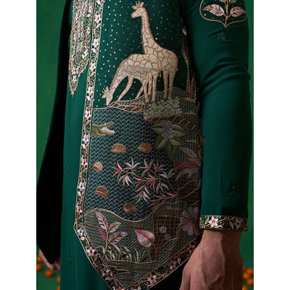 KALPRAAG Forest Bottel Green Kurta with Jacket and Pant