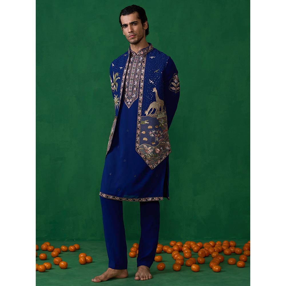 KALPRAAG Forest Blue Kurta with Jacket and Pant