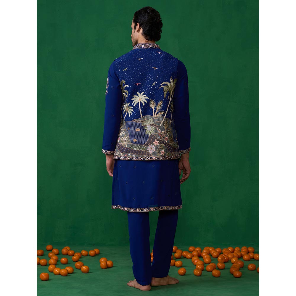 KALPRAAG Forest Blue Kurta with Jacket and Pant