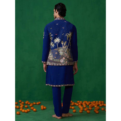 KALPRAAG Forest Blue Kurta with Jacket and Pant