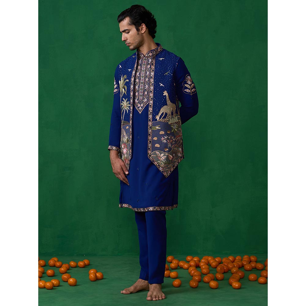 KALPRAAG Forest Blue Kurta with Jacket and Pant