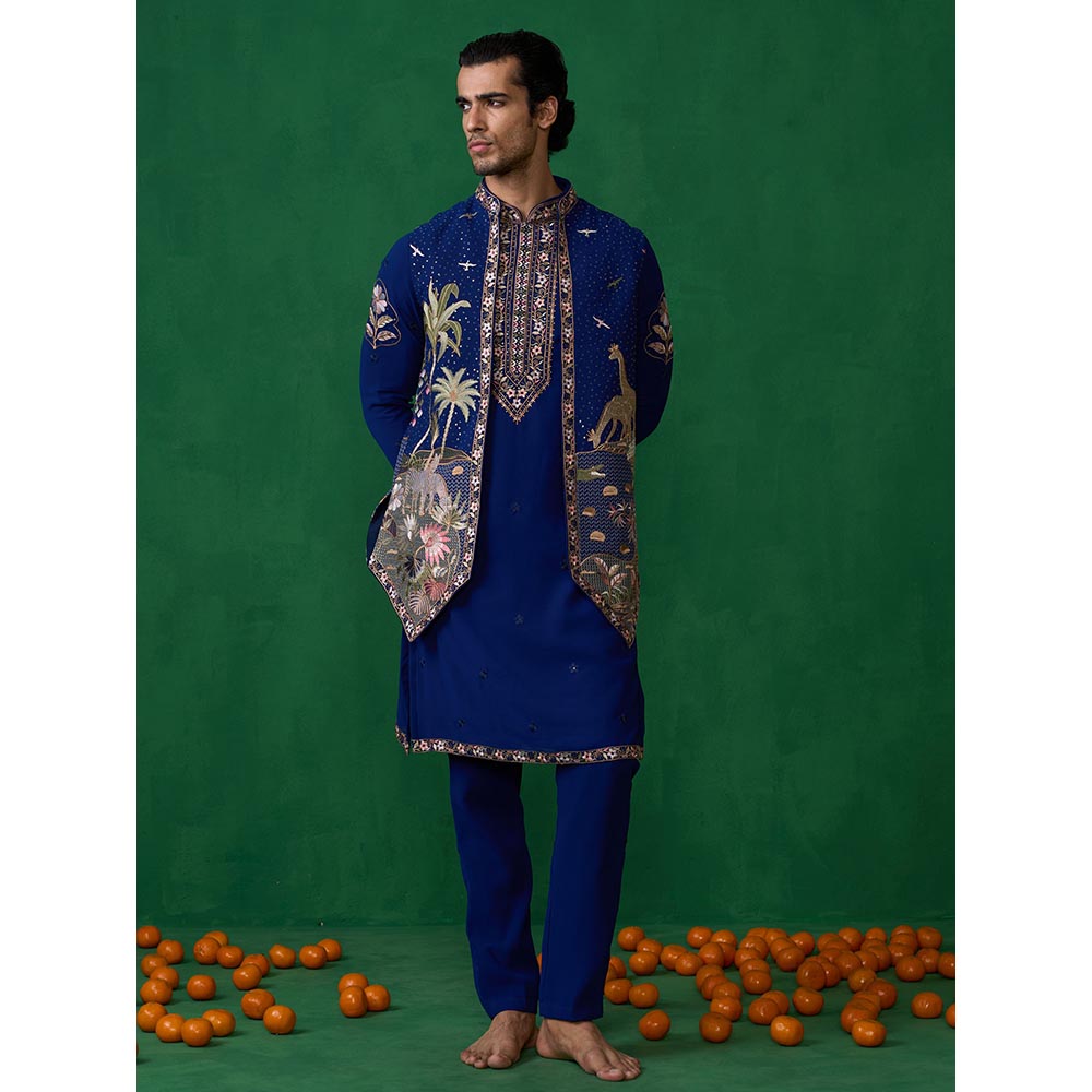 KALPRAAG Forest Blue Kurta with Jacket and Pant