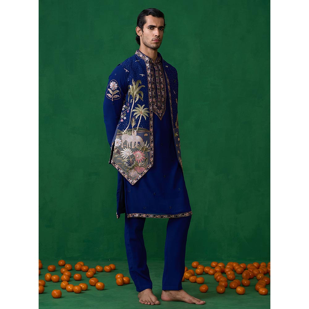 KALPRAAG Forest Blue Kurta with Jacket and Pant