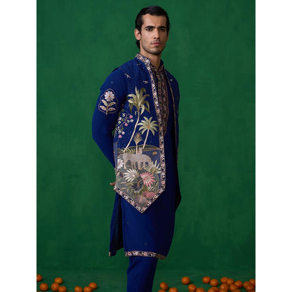 KALPRAAG Forest Blue Kurta with Jacket and Pant
