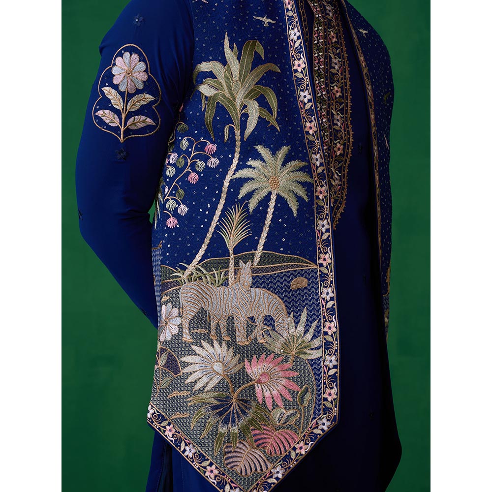 KALPRAAG Forest Blue Kurta with Jacket and Pant