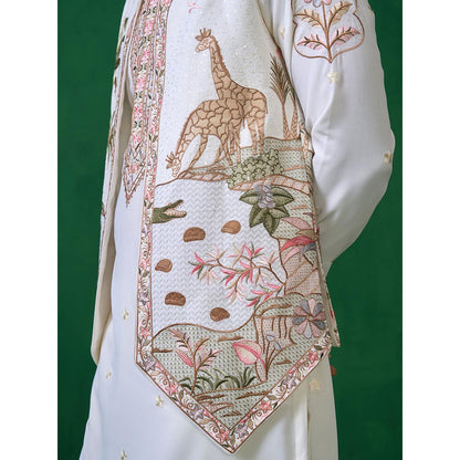 KALPRAAG Forest Ivory Kurta with Jacket and Pant