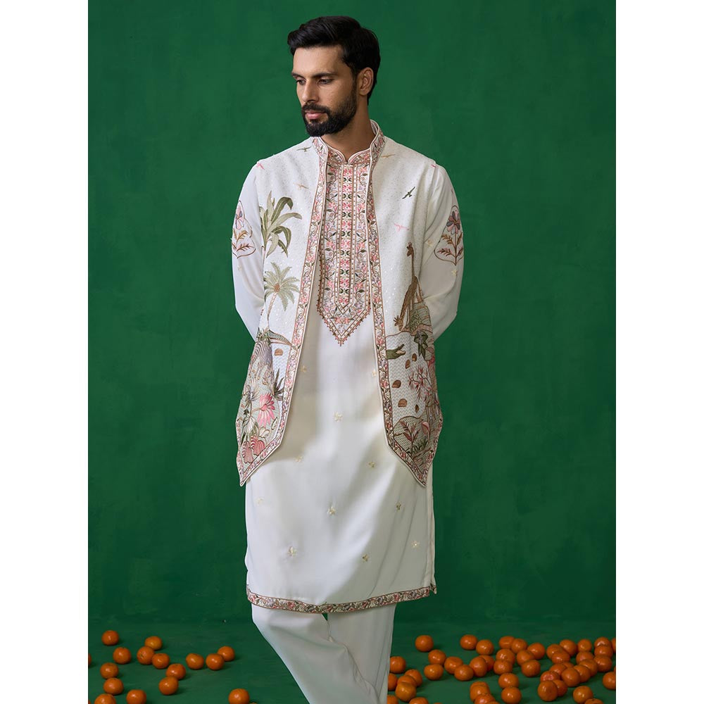 KALPRAAG Forest Ivory Kurta with Jacket and Pant