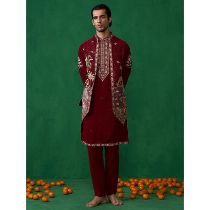 KALPRAAG Forest Maroon Kurta with Jacket and Pant