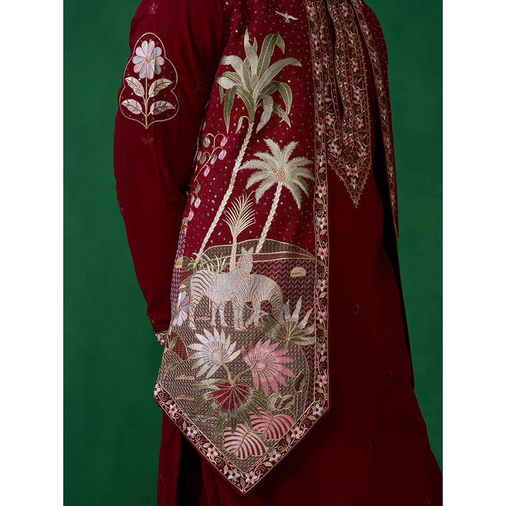 KALPRAAG Forest Maroon Kurta with Jacket and Pant