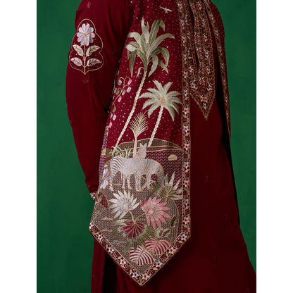 KALPRAAG Forest Maroon Kurta with Jacket and Pant