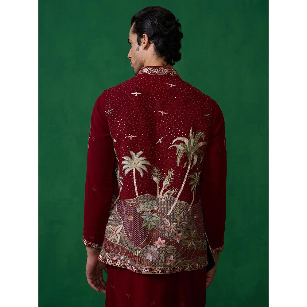 KALPRAAG Forest Maroon Kurta with Jacket and Pant
