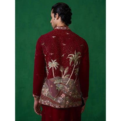 KALPRAAG Forest Maroon Kurta with Jacket and Pant