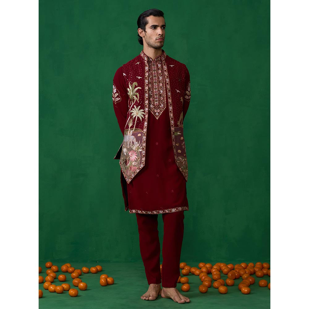 KALPRAAG Forest Maroon Kurta with Jacket and Pant