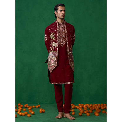 KALPRAAG Forest Maroon Kurta with Jacket and Pant