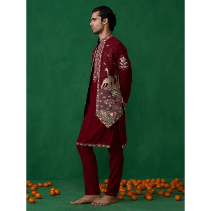 KALPRAAG Forest Maroon Kurta with Jacket and Pant