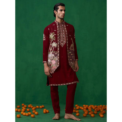 KALPRAAG Forest Maroon Kurta with Jacket and Pant