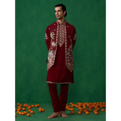 KALPRAAG Forest Maroon Kurta with Jacket and Pant
