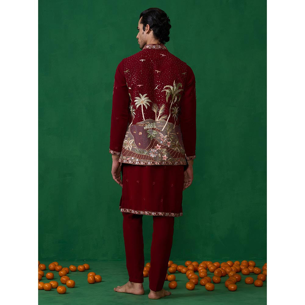 KALPRAAG Forest Maroon Kurta with Jacket and Pant
