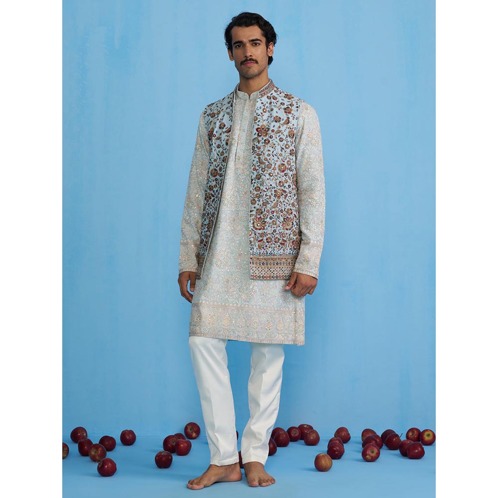KALPRAAG Gulab Sky Kurta with Jacket and Pant