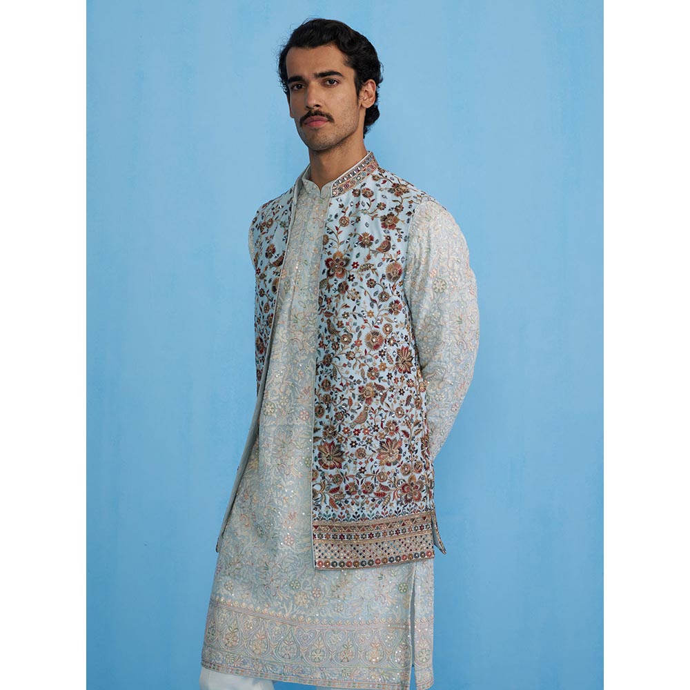 KALPRAAG Gulab Sky Kurta with Jacket and Pant