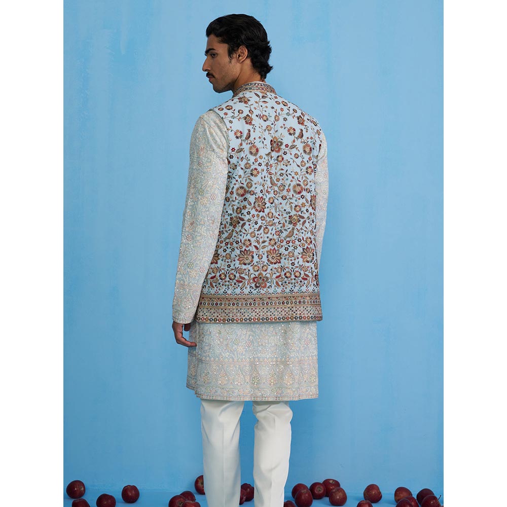 KALPRAAG Gulab Sky Kurta with Jacket and Pant