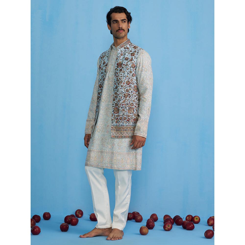 KALPRAAG Gulab Sky Kurta with Jacket and Pant