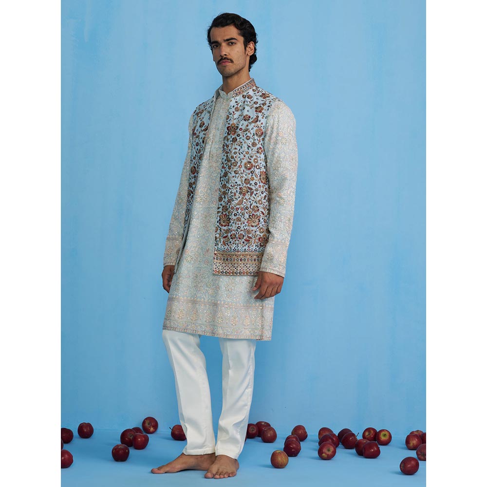 KALPRAAG Gulab Sky Kurta with Jacket and Pant