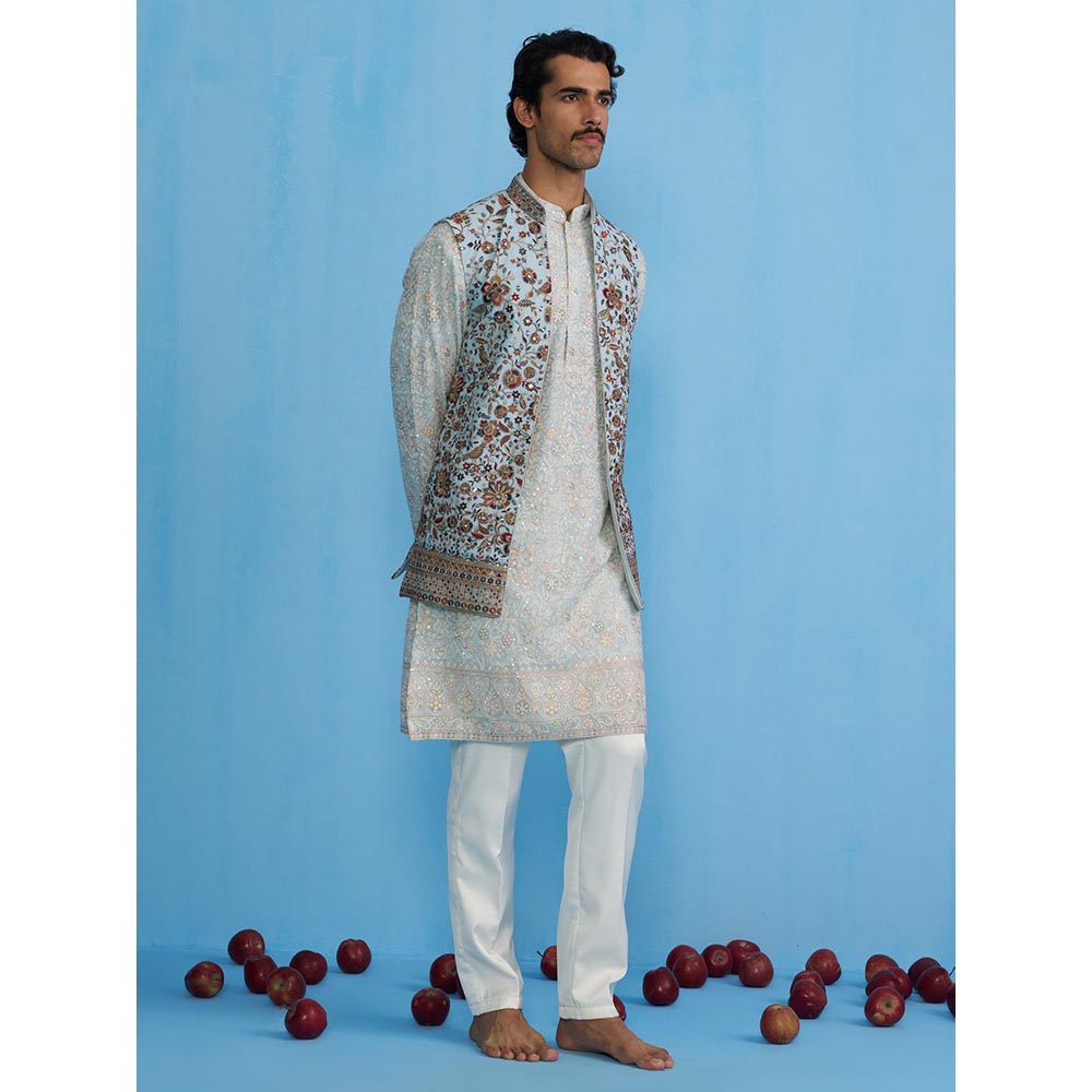 KALPRAAG Gulab Sky Kurta with Jacket and Pant