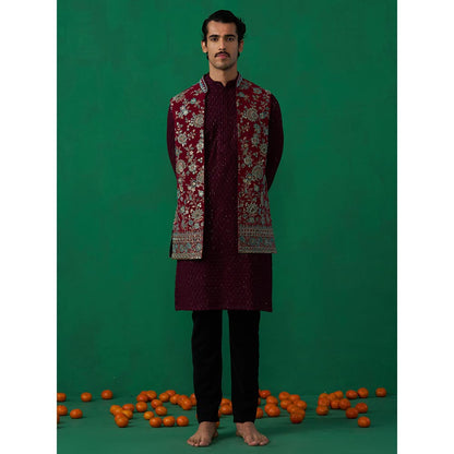 KALPRAAG Gulab Wine Kurta with Jacket and Pant