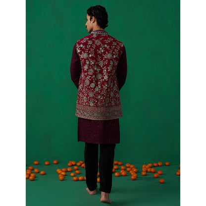 KALPRAAG Gulab Wine Kurta with Jacket and Pant