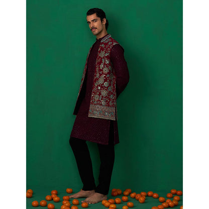 KALPRAAG Gulab Wine Kurta with Jacket and Pant