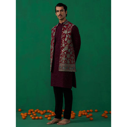 KALPRAAG Gulab Wine Kurta with Jacket and Pant