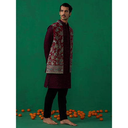 KALPRAAG Gulab Wine Kurta with Jacket and Pant