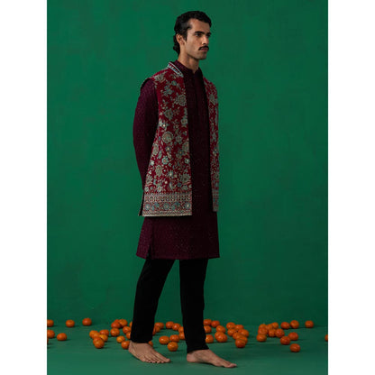 KALPRAAG Gulab Wine Kurta with Jacket and Pant