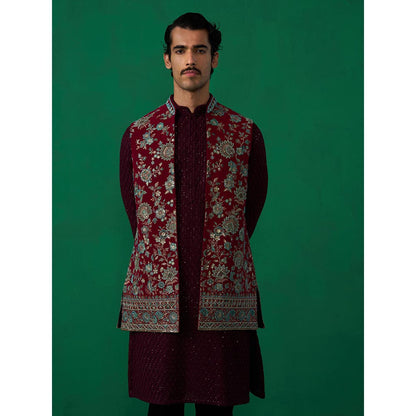 KALPRAAG Gulab Wine Kurta with Jacket and Pant