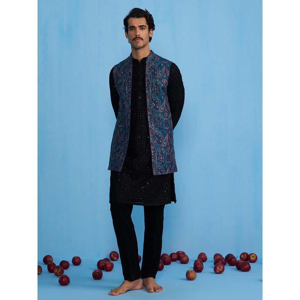 KALPRAAG Kashmiri Blue Kurta with Jacket and Pant