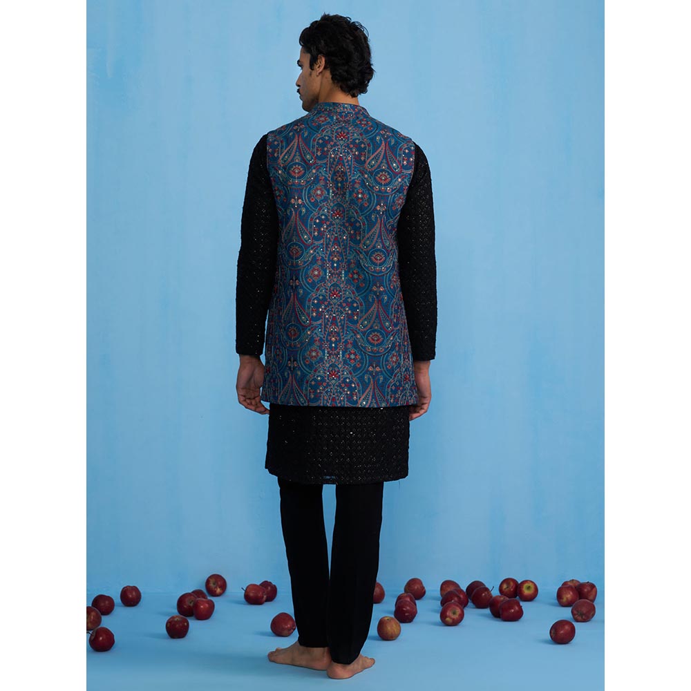 KALPRAAG Kashmiri Blue Kurta with Jacket and Pant