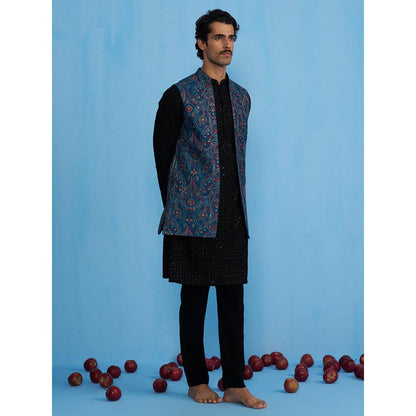 KALPRAAG Kashmiri Blue Kurta with Jacket and Pant