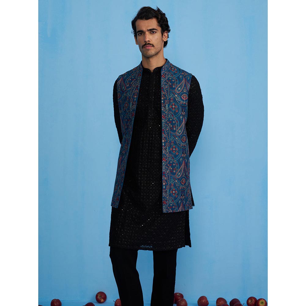 KALPRAAG Kashmiri Blue Kurta with Jacket and Pant