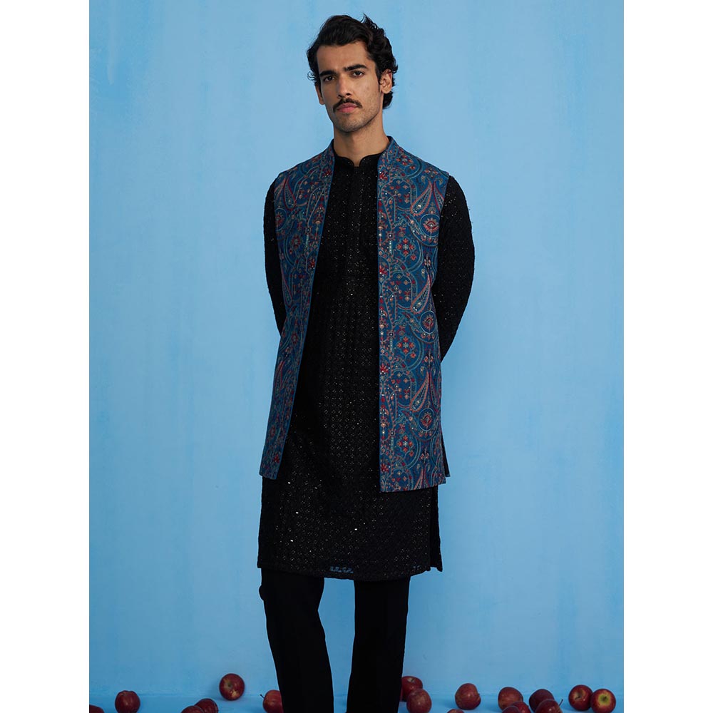 KALPRAAG Kashmiri Blue Kurta with Jacket and Pant