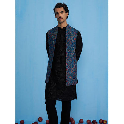 KALPRAAG Kashmiri Blue Kurta with Jacket and Pant
