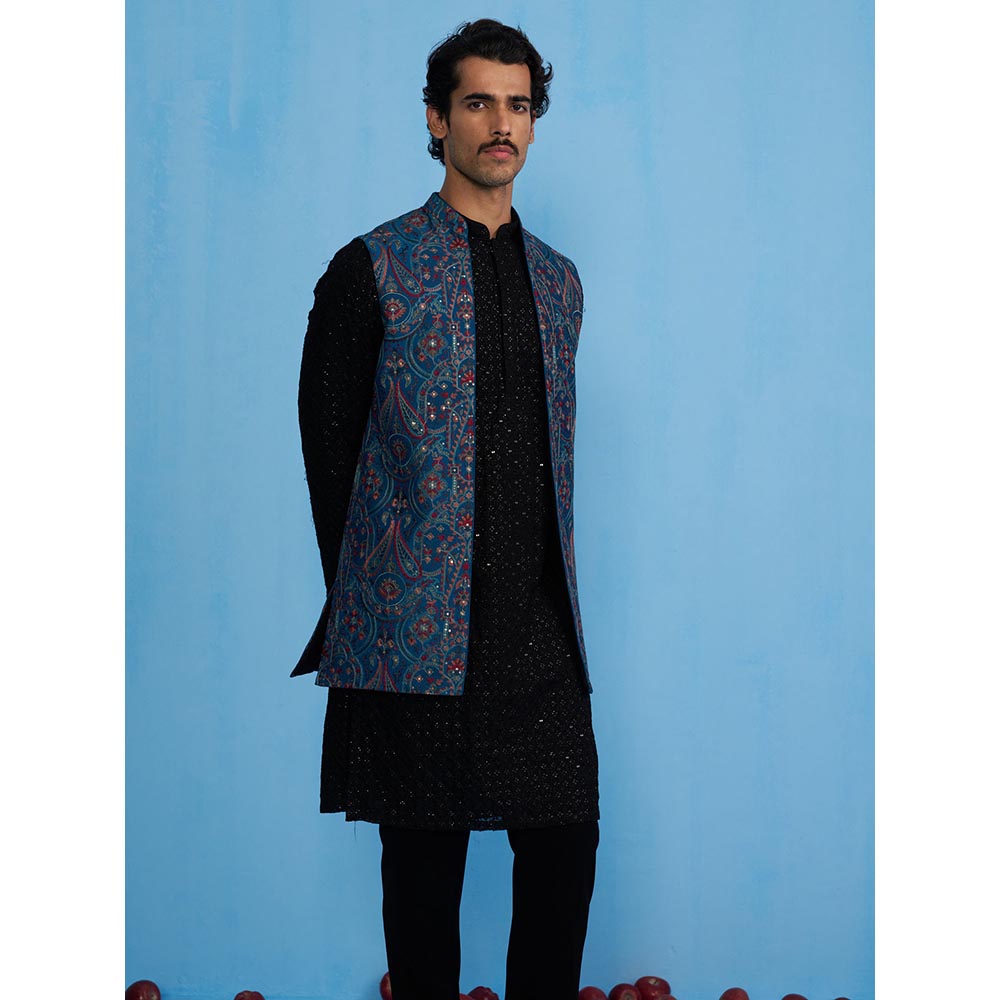 KALPRAAG Kashmiri Blue Kurta with Jacket and Pant