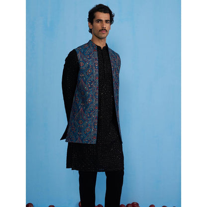KALPRAAG Kashmiri Blue Kurta with Jacket and Pant
